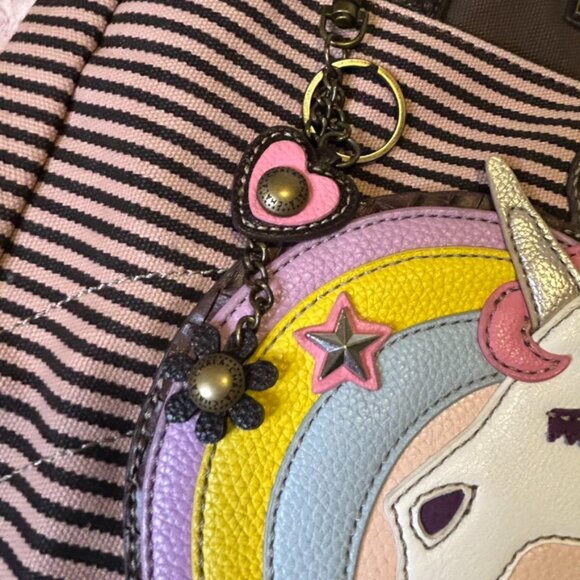 CHALA Unicorn Tote Pink& Brown Stripes Crossbody Messenger Vegan Bag Large Purse - Picture 9 of 14